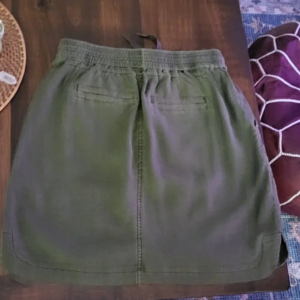 Anthropologie Pilcro Drawstring/Utility Mini Skirt - Olive Green - S - Picture 2 of 9
